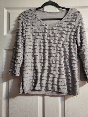 Gray Medium Ruffle-Stripe Women's Top
